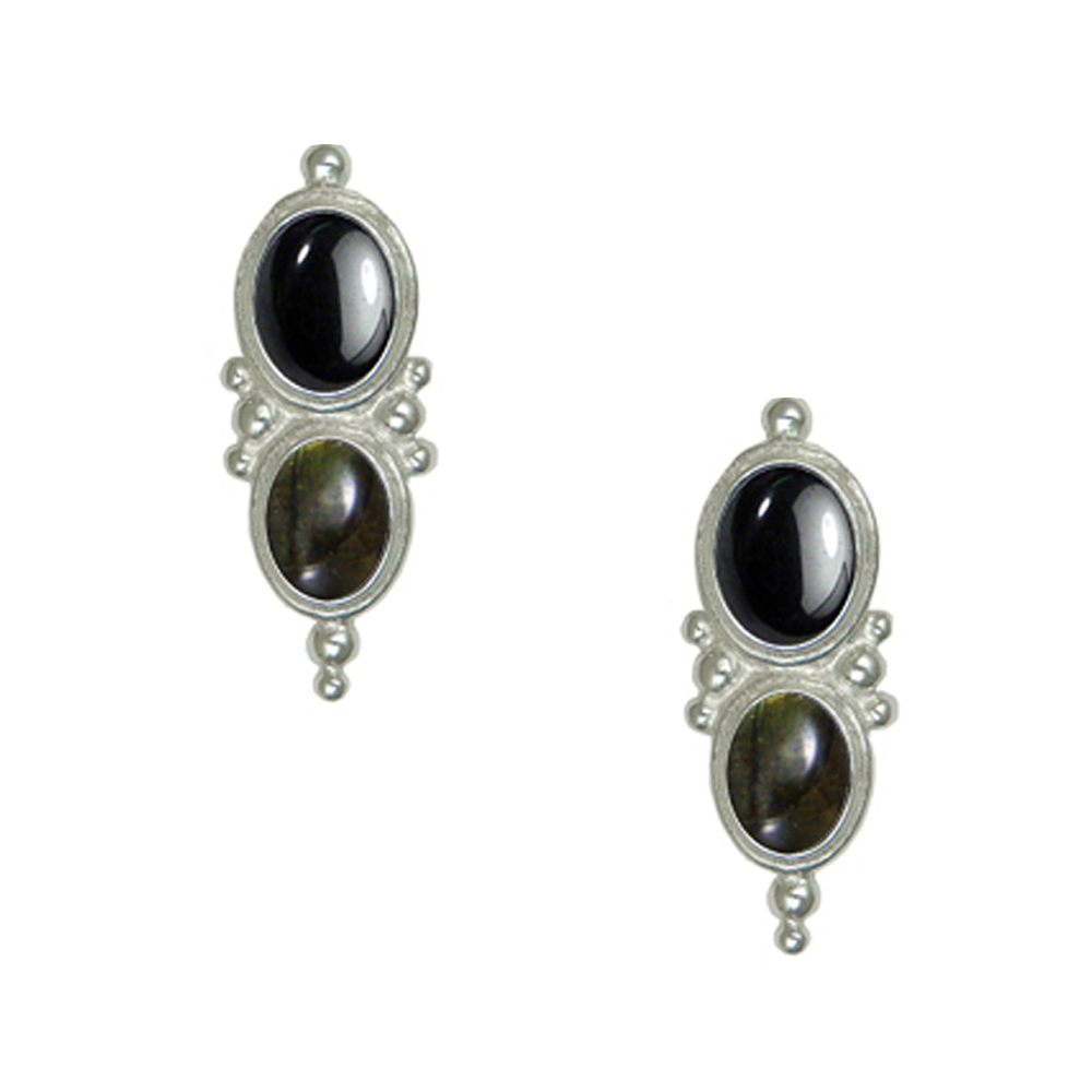 Sterling Silver Drop Dangle Earrings With Hematite And Spectrolite